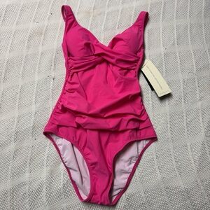 Profile by Gottex one Piece Swimsuit Size 6 Pink Ruched Adjustable Straps